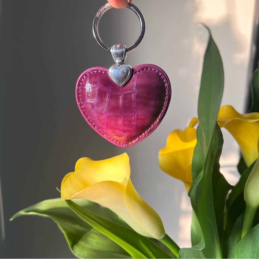 Brighton Key Ring Charm Leather Purple Heart Embroidered Love Bag Charm